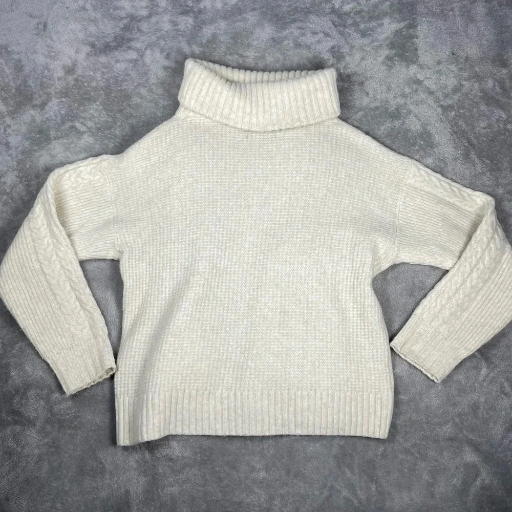 Something Navy Sweater Womens XS Cream Wool Cable Knit Texture Cowl Neck Casual - Picture 6 of 8
